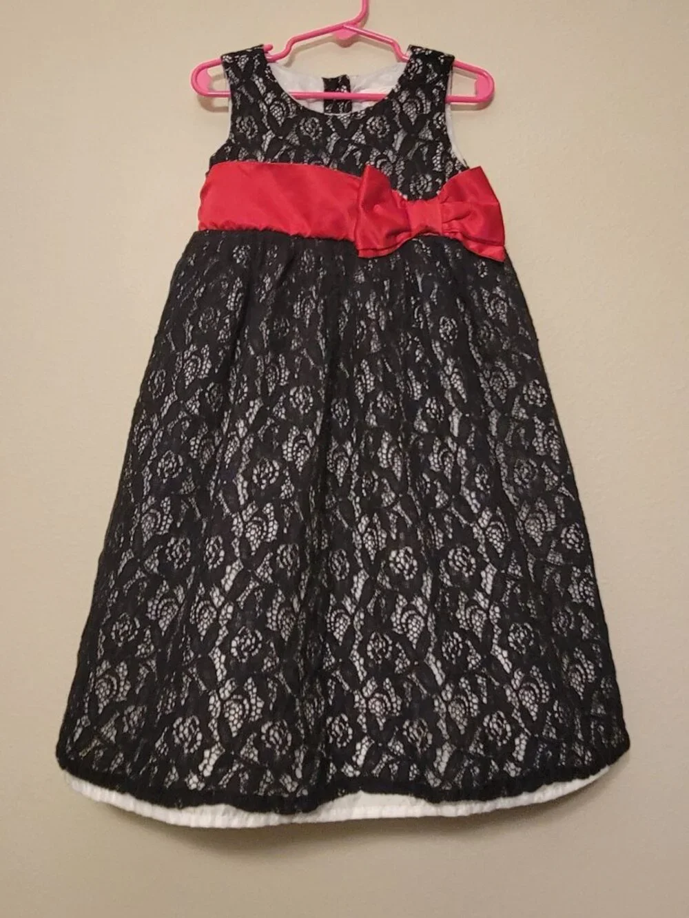 Heirlooms by Polly Flinders Girls 5T Black Lace Party Holiday Dress Red Bow
